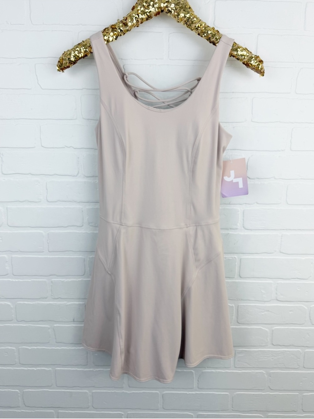 Joy Lab Lace Up Sleeveless Dress With Shorts Beige Size Small - Picture 3 of 8